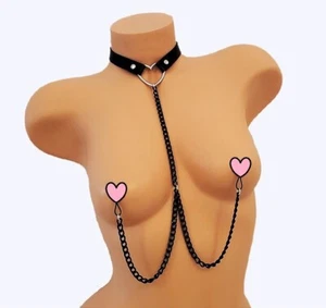 Necklace To Nipples Choker Collar Non-Piercing Nipple Chain Fake Nipple Rings - Picture 1 of 6