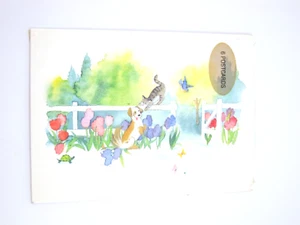 NEW Hallmark Watercolor Art “Cute Dog & Cat Playing in Field” 6 Mailing Postcard - Picture 1 of 2