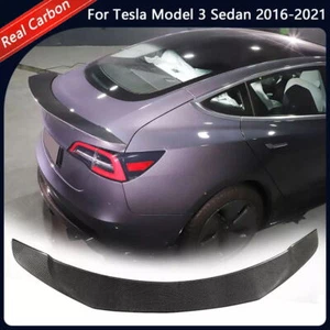 For Tesla Model 3 Sedan 16-21 Carbon Fiber Rear Trunk Lip Spoiler Boot Tail Wing - Picture 1 of 13