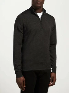 NEW John Smedley Wyvern Zip Turtle Neck Mens Jumper Charcoal Gray Men's Small - Picture 1 of 2