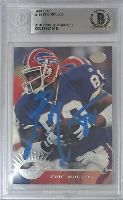 Eric Moulds autographed signed Donruss 1996 #186 Buffalo Bills BAS Encap RC - Image 1 of 3