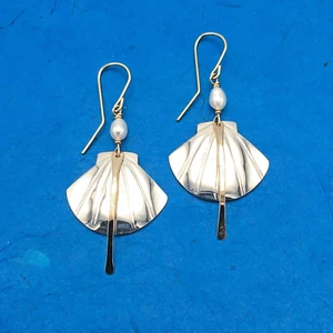 Sterling Silver Shell Earrings with Pearls/ Handcrafted by Sassi LaMuth Jewelry - Picture 1 of 3
