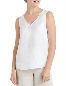 Sportscraft White Linen Tank Top Size 10 V Neck Back Sleeveless Casual Womens - Picture 1 of 16