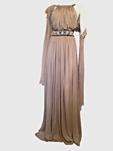 AMANDA WAKELEY COUTURE SILK GRECIAN CRYSTAL EVENING DRESS & MATCHING STOLE NEW - Picture 1 of 23
