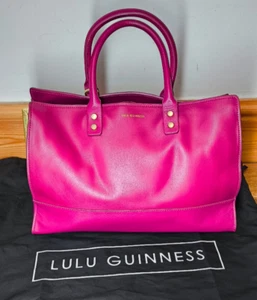 Lulu Guinness Daphne Medium Smooth Leather Tote Cassis Pink & dustbag NEW - Picture 1 of 21