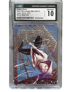 2017 Upper Deck Fleer Ultra Spider-Man Silver Web Foil Spider-Gwen CGC 10 - Read - Picture 1 of 7