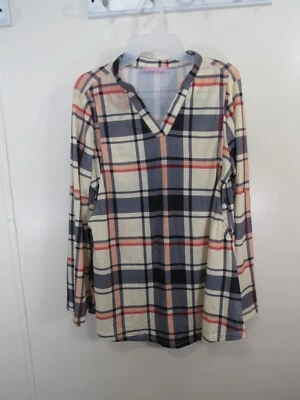 Joymom Nursing Top Size L? Yellow Gray Plaid V Neck Long Sleeve Side Opening - Image 1 of 4