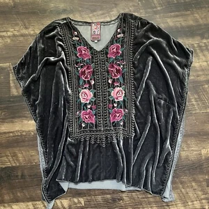 Johnny Was Tilda Velvet Gray Embroidered Poncho Tunic Floral Boho Top Small READ - Picture 1 of 18