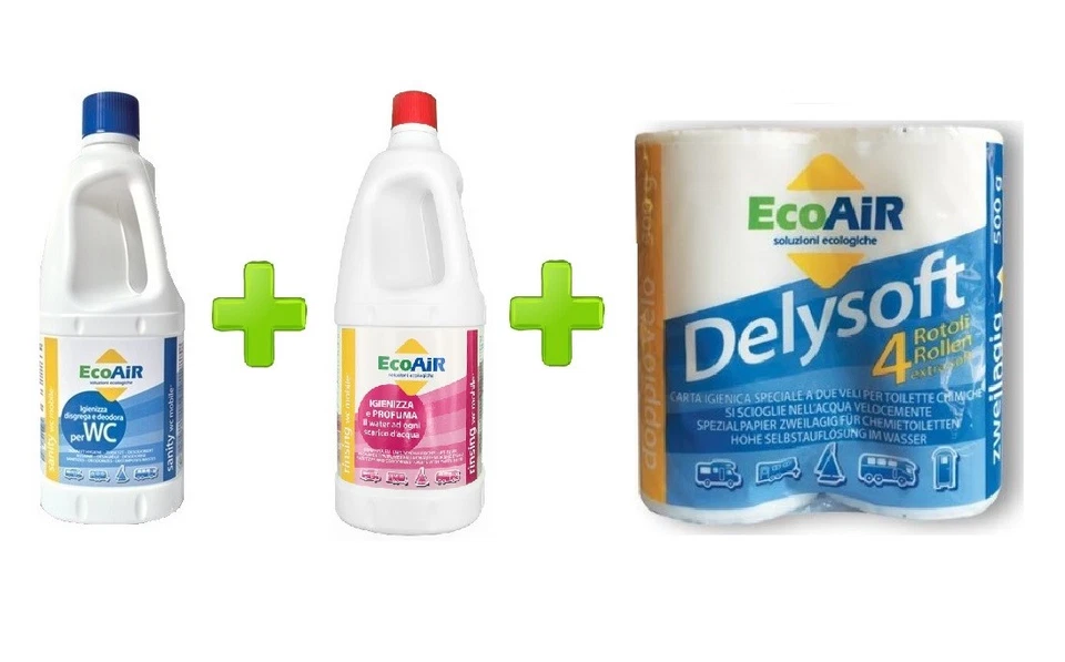 DISGREGANTE SANITY 1 LT + PROFUMATORE RINSING 1 LT + CARTA IGIENICA WC CAMPER - Immagine 1 di 1