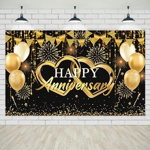 Feliz aniversario Fondo negro y dorado para aniversario de bodas - Imagen 1 de 6