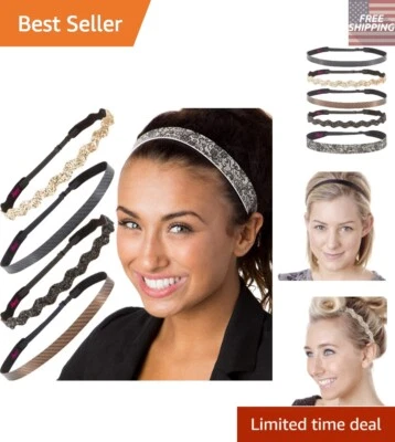 Adjustable No Slip Velvet Headbands - 5pk Assorted Black, Brown, Gold - Image 1 of 4