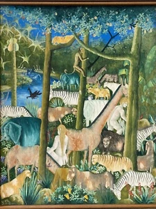 🔥 Vintage Modern Biblical Outsider Folk Art Oil Painting, Yves Jean Pierre '60s - Picture 1 of 24