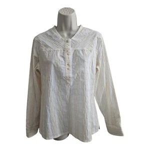 Merrell Meadow weiß pfirsich gestreift Langarm Knopf Bluse Top Größe Small NEU - Bild 1 von 14