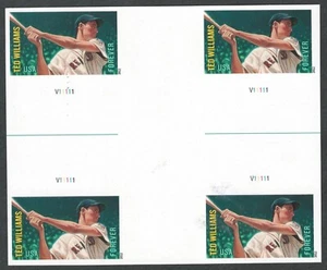 US. 4694. Ted Williams, Baseball All Star. Imperf. PB4 w/Cross Gutter. MNH 2012 - Picture 1 of 2