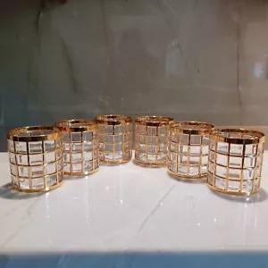 Set of 6 Imperial Glass Toril de Oro Shoji 22 K Gold Caged Tumblers Vintage MCM - Picture 1 of 19
