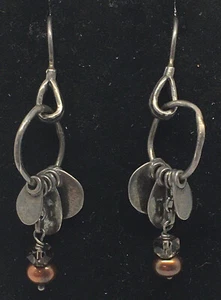 Silpada Sterling Disc Smoky Quartz & Copper Pearl Dangle Earrings W1550 5.9g - Picture 1 of 6