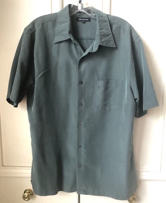 Camisa Brandini Para Hombre Manga Corta Suave Modal Rayón Abotonada en Verde Talla M Foto 1 de 4