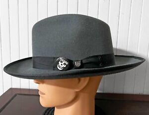 Brixton Reno Gray Fedora Gangster Style Wide Brim Wool Felt Hat With Misfits Pin