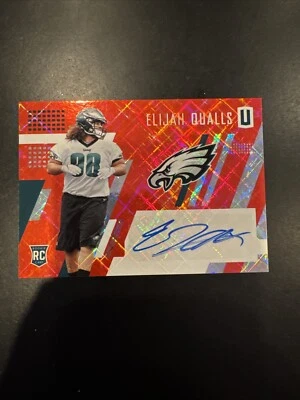 02/15 Elijah Qualls 2017 Unparalleled Small Hyperplaid RedRookie RC Eagles Auto - Image 1 of 2