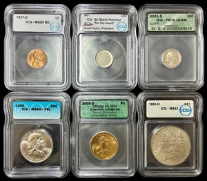 ICG Slab Lot! Six US Coins Graded & Slabbed by ICG, Includes 3 Silver Coins - Picture 1 of 2