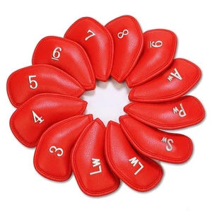 Premium Red Golf Club Head Covers Set of 12 Synthetic Leather Iron Covers - Picture 1 of 7