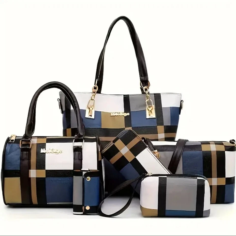 6PCS/Set Leather Handbags Women Tote Bags Shoulder Purses Satchel Bag Wallet Bag - Image 1 of 1