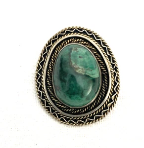 Vtg Green Silver & Gold Toned Pendant Brooch Chrysocolla Eilat Israel Filigree - Picture 1 of 4