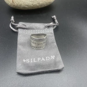 SILPADA 925 Sterling Silver Israel "BE TRUE TO YOUR DREAMS" Wide Band Ring #I201 - Picture 1 of 21