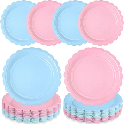 48 Pcs Gender Reveal Paper Plates for Boy or Girl Themed Party, 7" Light Pink an - Image 1 of 4