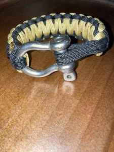 Vintage Survival Armband schwer schwarz n gold 9 1/2" lang Nylon - Bild 1 von 3