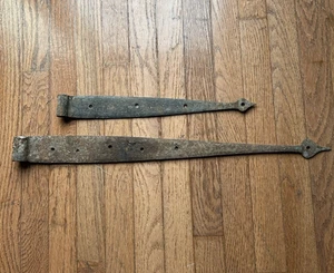 Pair of Vtg Antique Wrought Iron Barn Door Strap Hinges - Rustic Farmhouse - Picture 1 of 6