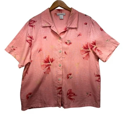 Blusa Dressbarn Mujer Lino Manga Corta Abotonada Talla L Floral Rosa Costera Foto 1 de 4