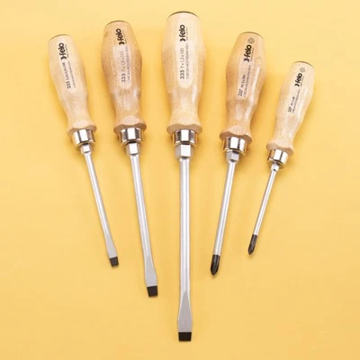 Juego de destornilladores ranurados y Phillips con mango de madera Felo, 5 piezas Foto 1 de 4