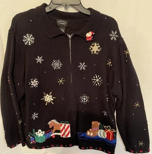 Vintage Designers Originals Ugly Christmas Sweater Cardigan Size 2X Santa Snowflake - Bild 1 von 7