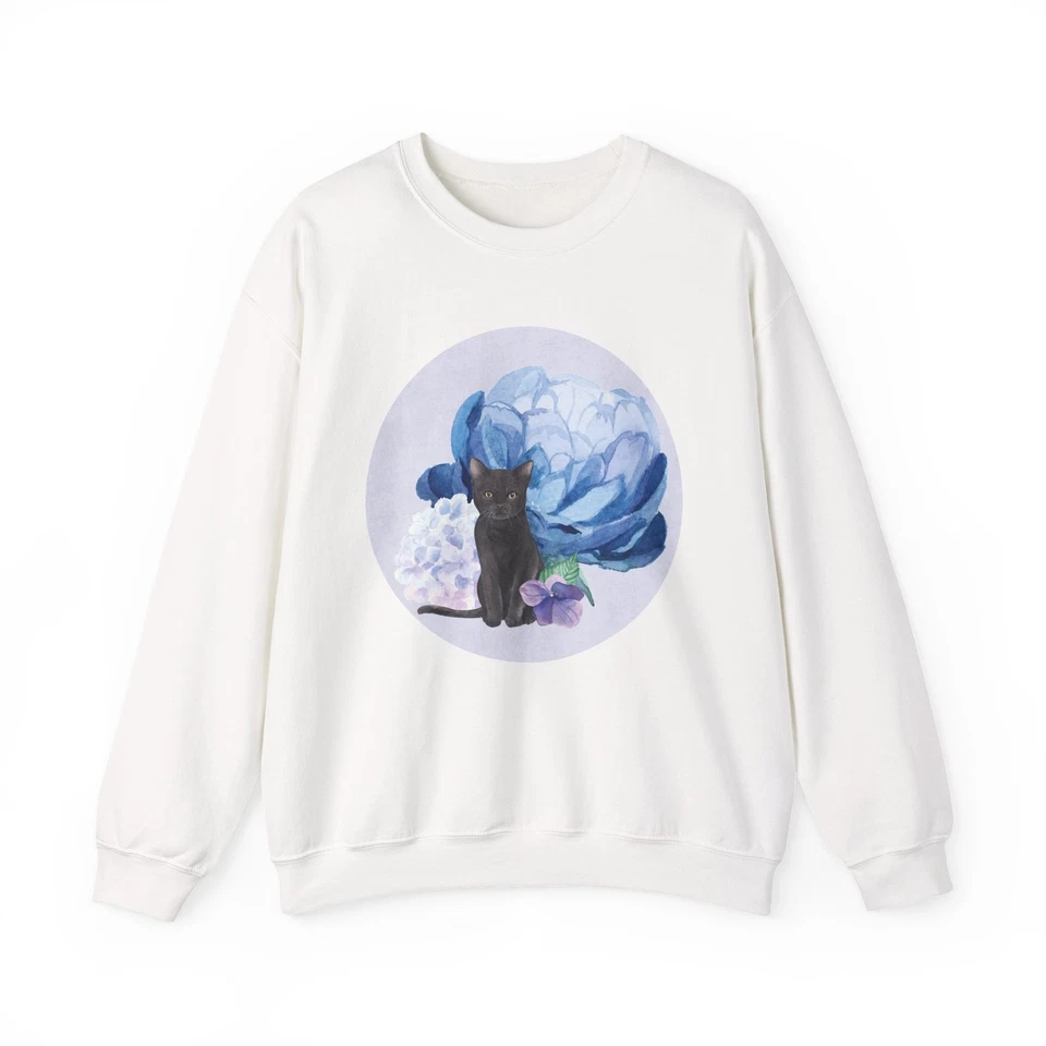 Caprichosa Gato Floral Cuello Redondo Sudadera Acogedora Regalo Gato Amantes Acuarela Plantas Foto 1 de 1
