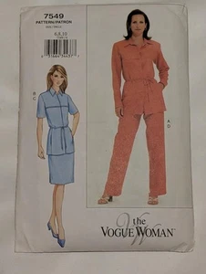Vintage Sewing Pattern Vogue 7549 Jacket Belt Skirt Pants 2002 Size 6-8-10 uncut - Picture 1 of 2