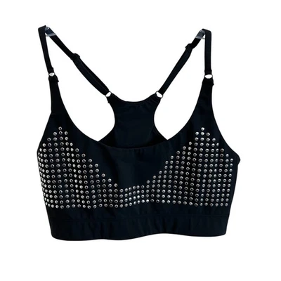 ADAM SELMAN Womens Recycled Nylon Sports Bra Black S Metal Silver Studs NWOT - Image 1 of 4
