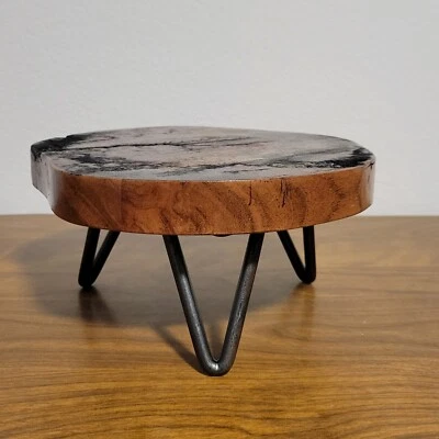 Pedestal de madera pequeño soporte rebanada de madera carbonizada, soporte para plantas Foto 1 de 4