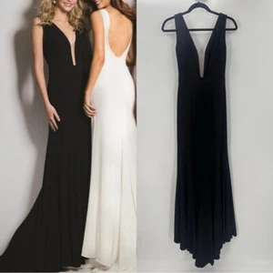 Jovani schwarzes tiefes V elegantes Kleid Dress Ball Festzug schwarz zum Binden Hochzeit Gr. 2 - Bild 1 von 4