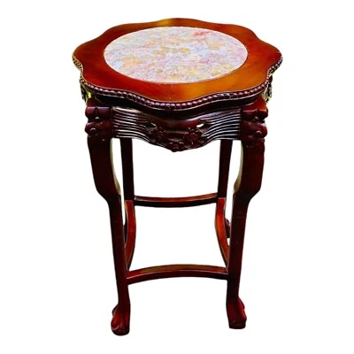 Mesa auxiliar/soporte para plantas vintage chino tallado a mano de mármol de palisandro Foto 1 de 4