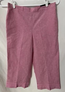 Alfred Dunner 12P Pink Classic Fit Capri Pants Linen Blend Elastic Waist Crochet - Picture 1 of 13