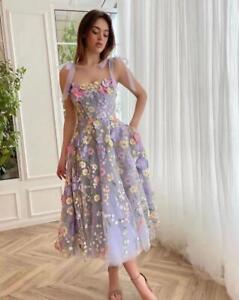 new Lavender Floral Lace Mini Prom Dresses Flower A-Line Party Evening Dress Poc