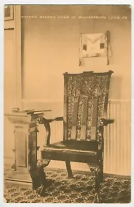 Masonic Chair of Williamsburg Lodge #6 Virginia USA Artvue Vintage PC Unused - Picture 1 of 2