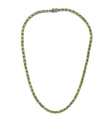 16 Inch Tennis Necklace Green Peridot Oval 6*4 MM Sterling Silver Platinum Over - Image 1 of 4