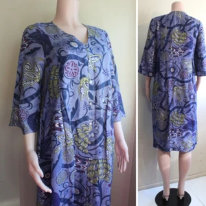 Gudrun Sjoden Dress S Linen Floral Shift 3/4 Sleeve Button V Neck Periwinkle - Picture 1 of 9