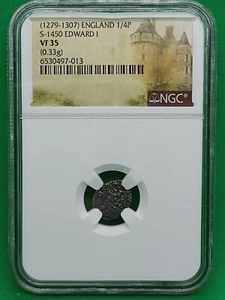 1279 England Britain Edward I Silver S 1450 Farthing 1/4 Quarter Penny NGC VF35 - Picture 1 of 5