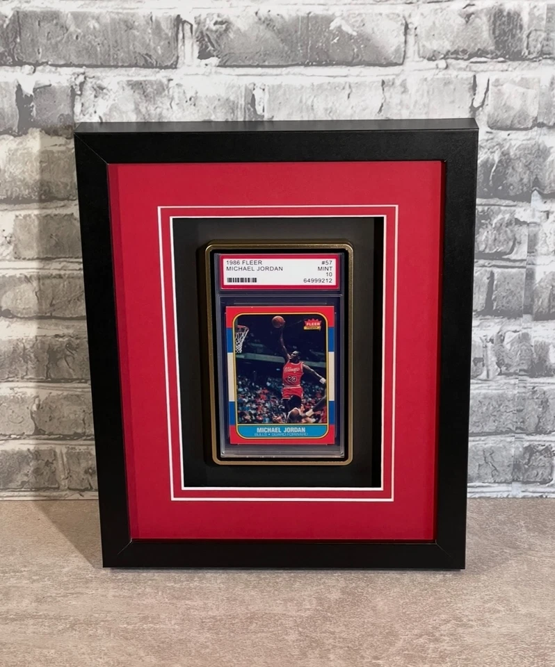 BLACK SHADOW BOX FOR PSA CARD WITH RED MATS & ALUMINUM SLAB- NICE 3D EFFECT! - Image 1 of 1