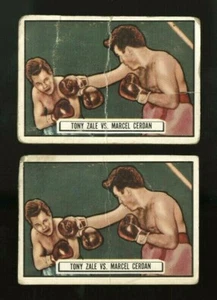 1951 TOPPS RINGSIDE BOXING 44 TONY ZALE MARCEL CERDAN X2 ~ RARE ADVERTISING BACK - Picture 1 of 3