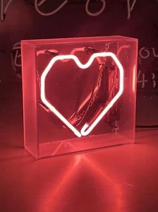 Love Heart Acrylic Box Neon Light Sign Bedroom Table Lamp Artwork Decor 14"x14" - Picture 1 of 4