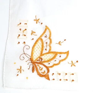 Fazzoletto bianco ricamato a mano farfalla gialla vintage pezzo cucito personalizzato - Foto 1 di 5